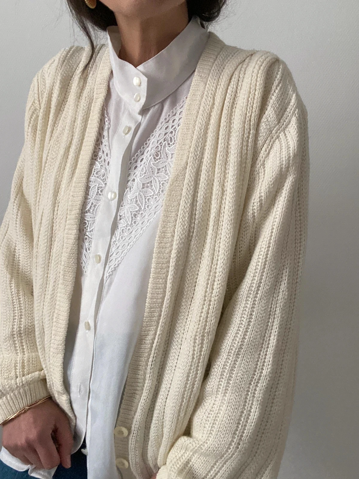 🌺 Cardigan Vintage cru com gola alta – photo 10